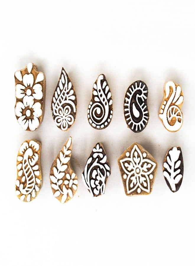 Hashcart Wooden Indian Traditional Design Printing Stamps/Blocks for Printing Saree Border/Dresses/Craft Card Making/Scrapbook/Clay Pottery (Set of 10) - Image 2